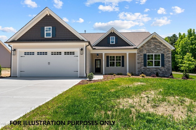 109 Drew St, Louisburg, NC 27549 - craftsman-style house featuring driveway, a front yard, board and batten siding, stone siding, and a porch