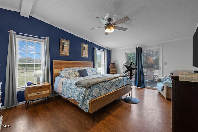 1993 Lucy Garrett Rd, Roxboro, NC 27574 - bedroom featuring lofted ceiling, access to exterior, a textured ceiling, wood finished floors, and crown molding