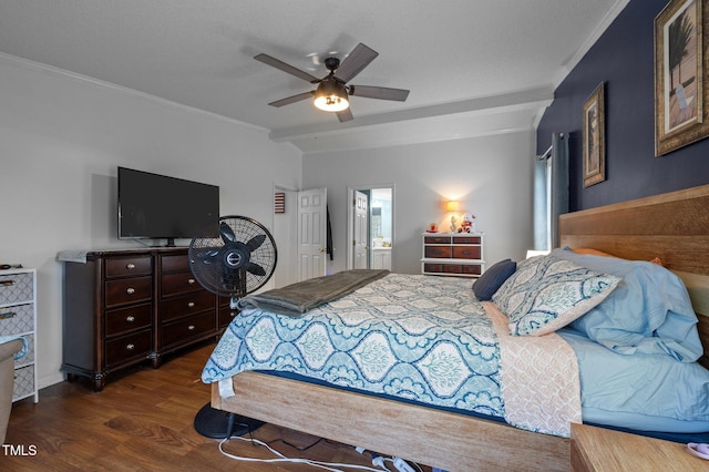 1993 Lucy Garrett Rd, Roxboro, NC 27574 - bedroom with dark wood-style floors, crown molding, and a ceiling fan