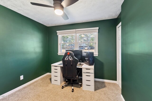 1841 Conover Dr, Fayetteville, NC 28304 - home office featuring carpet flooring, a ceiling fan, baseboards, and a textured ceiling