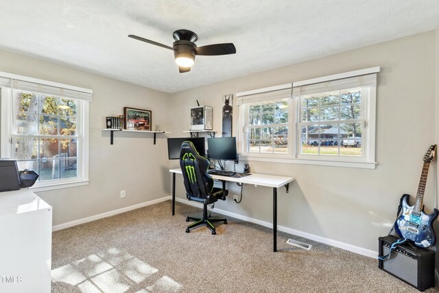 1841 Conover Dr, Fayetteville, NC 28304 - carpeted home office with a ceiling fan and baseboards