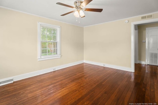 1007 Jenkins St, Lumberton, NC 28358 - empty room with ornamental molding, hardwood / wood-style floors, a ceiling fan, and a smoke detector