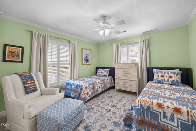 441 Fieldstone Dr, Burlington, NC 27215 - bedroom with ornamental molding, a textured ceiling, and ceiling fan