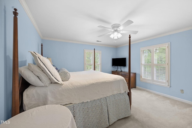 441 Fieldstone Dr, Burlington, NC 27215 - carpeted bedroom with baseboards, ornamental molding, and ceiling fan