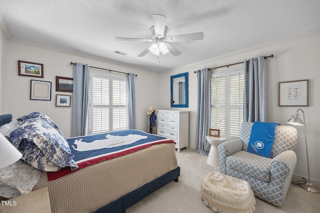 441 Fieldstone Dr, Burlington, NC 27215 - bedroom featuring ornamental molding, carpet flooring, ceiling fan, a textured ceiling, and baseboards