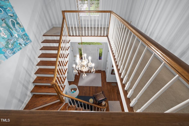 441 Fieldstone Dr, Burlington, NC 27215 - stairway with wood finished floors and wallpapered walls
