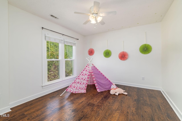 8913 Walking Stick Trl, Raleigh, NC 27615 - rec room featuring wood finished floors, baseboards, and ceiling fan