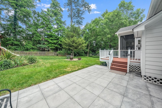112 Sterling Ridge Way, Cary, NC 27519 - view of patio featuring a sunroom, a deck, and view of wooded area