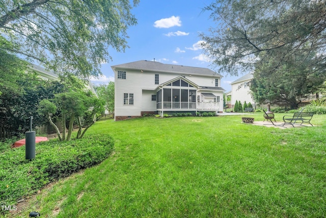 112 Sterling Ridge Way, Cary, NC 27519 - rear view of house featuring an outdoor fire pit and a sunroom