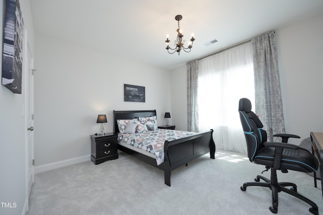 609 Ramsours Mill Dr, Holly Springs, NC 27540 - carpeted bedroom featuring a chandelier, an office area, and baseboards