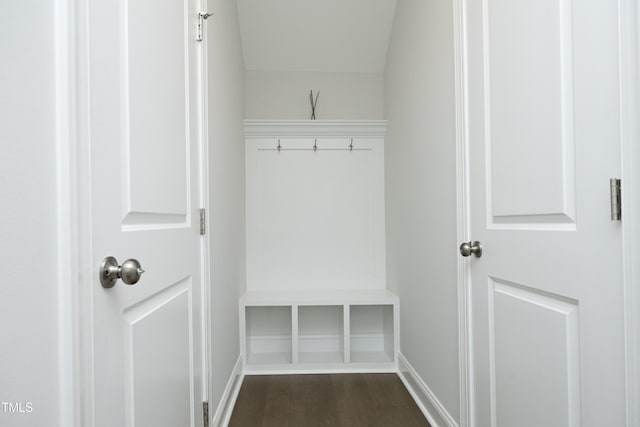 609 Ramsours Mill Dr, Holly Springs, NC 27540 - mudroom featuring baseboards and dark wood-style flooring