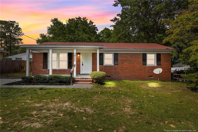 3902 Hartwell Rd, Fayetteville, NC 28304 - single story home featuring crawl space, a porch, metal roof, and brick siding