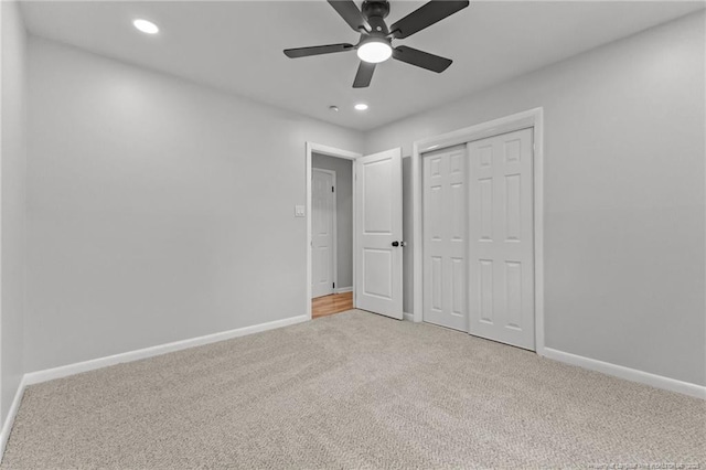 3902 Hartwell Rd, Fayetteville, NC 28304 - unfurnished bedroom with light carpet, baseboards, recessed lighting, and a closet