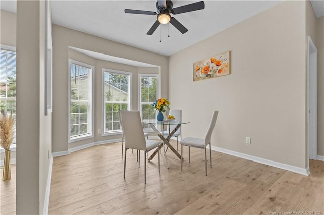 926 Foxhunt Ln, Fayetteville, NC 28314 - dining area featuring baseboards, light wood-style flooring, and ceiling fan