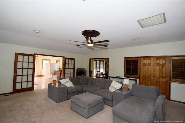4207 Aldwych St, Lumberton, NC 28358 - carpeted living room featuring a ceiling fan and french doors