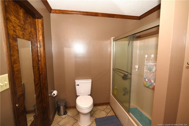 4207 Aldwych St, Lumberton, NC 28358 - bathroom with ornamental molding, toilet, shower / bath combination with glass door, tile patterned floors, and baseboards