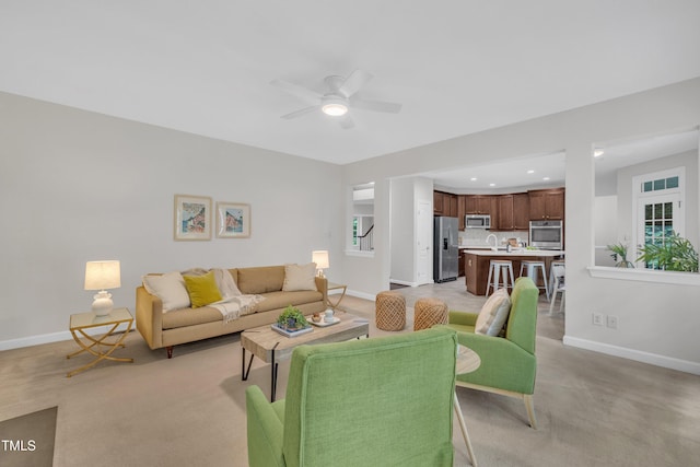 522 N Scotswood Blvd, Hillsborough, NC 27278 - living area with baseboards, ceiling fan, light carpet, and recessed lighting