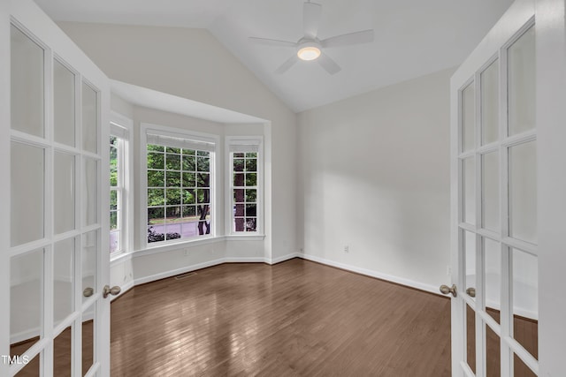 522 N Scotswood Blvd, Hillsborough, NC 27278 - unfurnished room featuring dark wood-style floors, lofted ceiling, a ceiling fan, and baseboards
