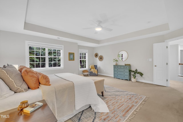 522 N Scotswood Blvd, Hillsborough, NC 27278 - bedroom with a raised ceiling, light colored carpet, baseboards, and a ceiling fan