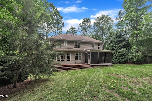 522 N Scotswood Blvd, Hillsborough, NC 27278 - back of property with a sunroom, a yard, and a deck