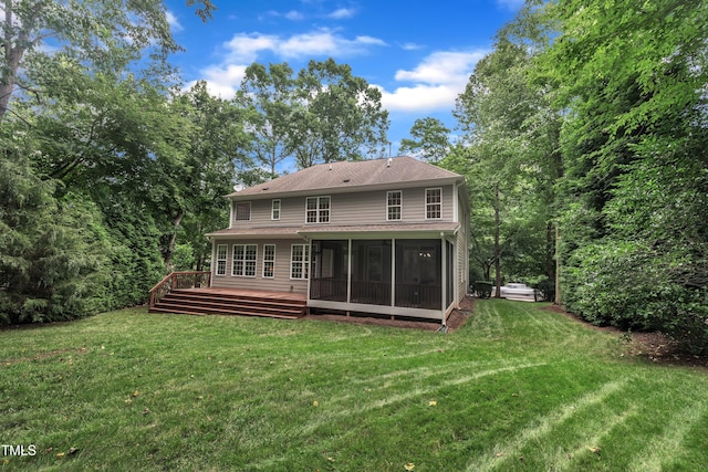 522 N Scotswood Blvd, Hillsborough, NC 27278 - back of house featuring a sunroom, a lawn, and a wooden deck