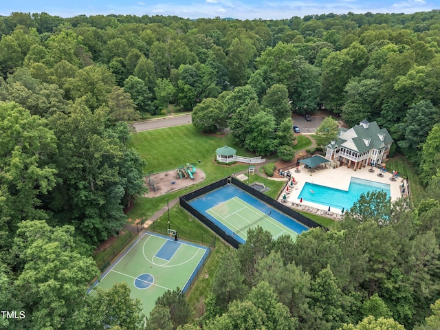 522 N Scotswood Blvd, Hillsborough, NC 27278 - bird's eye view of a heavily wooded area and a pool area