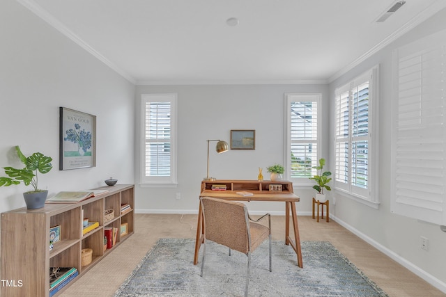 151 Bridge St, Hillsborough, NC 27278 - office space with light colored carpet, crown molding, and baseboards