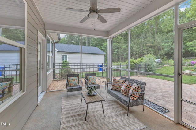 151 Bridge St, Hillsborough, NC 27278 - sunroom featuring an outdoor hangout area and a ceiling fan