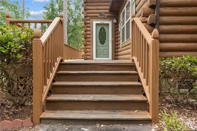 113 Atwood Ter, Stedman, NC 28391 - property entrance featuring log siding