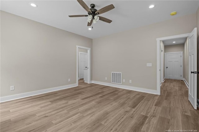 5400 Dowd Rd, West End, NC 27376 - empty room featuring light wood-style floors, a ceiling fan, baseboards, and recessed lighting