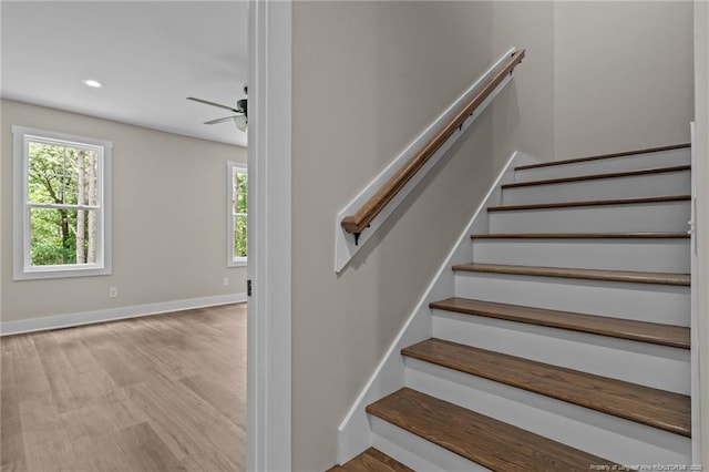 5400 Dowd Rd, West End, NC 27376 - staircase with plenty of natural light, wood finished floors, ceiling fan, and recessed lighting