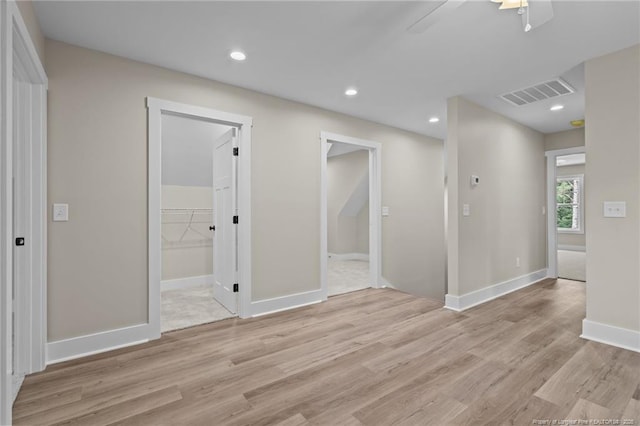 5400 Dowd Rd, West End, NC 27376 - empty room featuring light wood-style floors, a ceiling fan, baseboards, and recessed lighting