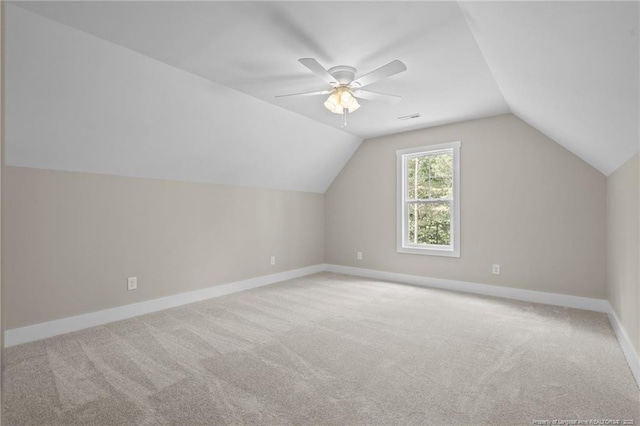 5400 Dowd Rd, West End, NC 27376 - additional living space featuring carpet flooring, lofted ceiling, baseboards, and a ceiling fan