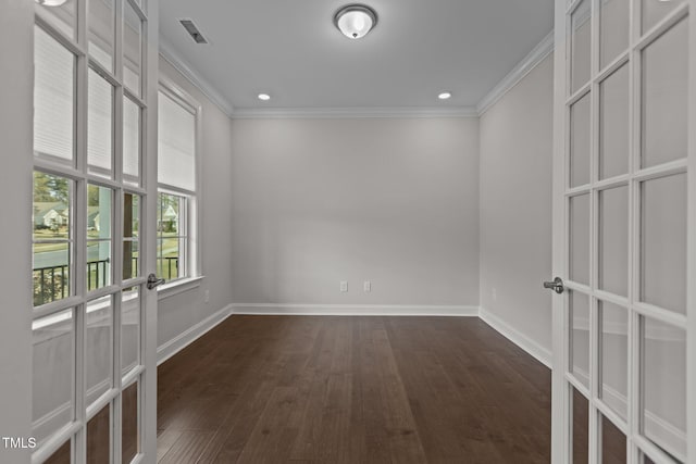 3020 Mavisbank Cir, Apex, NC 27502 - spare room featuring ornamental molding, dark wood-style floors, baseboards, and recessed lighting