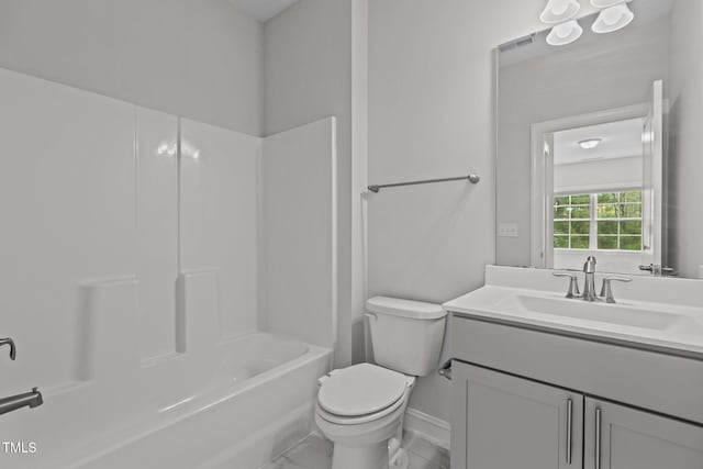 3020 Mavisbank Cir, Apex, NC 27502 - full bathroom with vanity, toilet, baseboards, and shower / tub combination