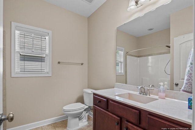 2240 Andalusian Dr, Hope Mills, NC 28348 - bathroom with toilet, vanity, a shower, tile patterned floors, and baseboards