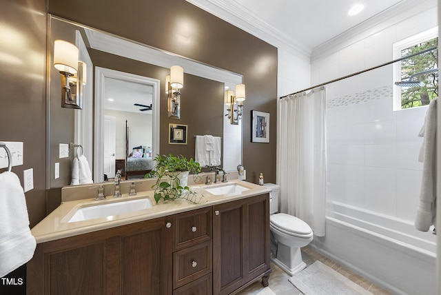 8042 N NC Highway 58, Castalia, NC 27816 - ensuite bathroom with shower / bath combo, double vanity, toilet, and crown molding