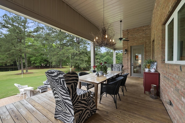 8042 N NC Highway 58, Castalia, NC 27816 - wooden deck with a yard, outdoor dining space, and view of scattered trees