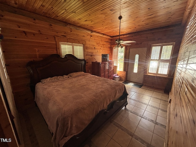 603 Hugo St, Durham, NC 27704 - tiled bedroom with wooden walls and wooden ceiling