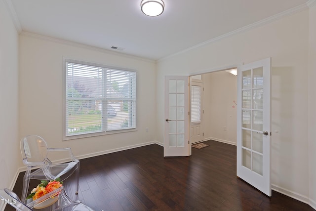 317 Springhurst Ln, Cary, NC 27511 - unfurnished room with french doors, ornamental molding, wood finished floors, and baseboards