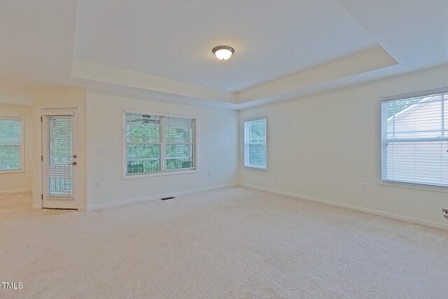 317 Springhurst Ln, Cary, NC 27511 - spare room with a tray ceiling, light colored carpet, and baseboards