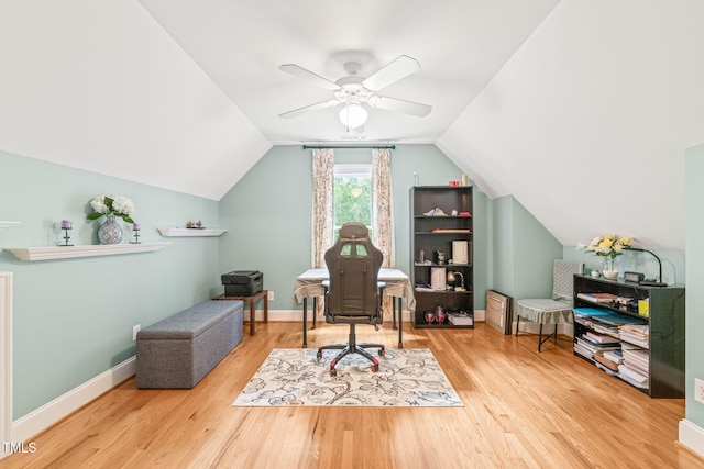 1317 Woodgate Manor Ct, Raleigh, NC 27614 - home office with wood finished floors, lofted ceiling, and ceiling fan