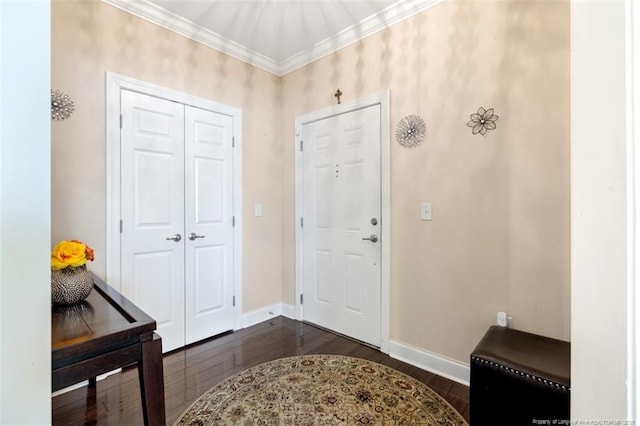 220 Hugh Shelton Loop, Fayetteville, NC 28303 - foyer entrance with baseboards, crown molding, and dark wood finished floors