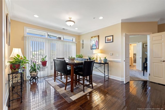 220 Hugh Shelton Loop, Fayetteville, NC 28303 - dining room featuring dark wood-type flooring, baseboards, crown molding, and recessed lighting