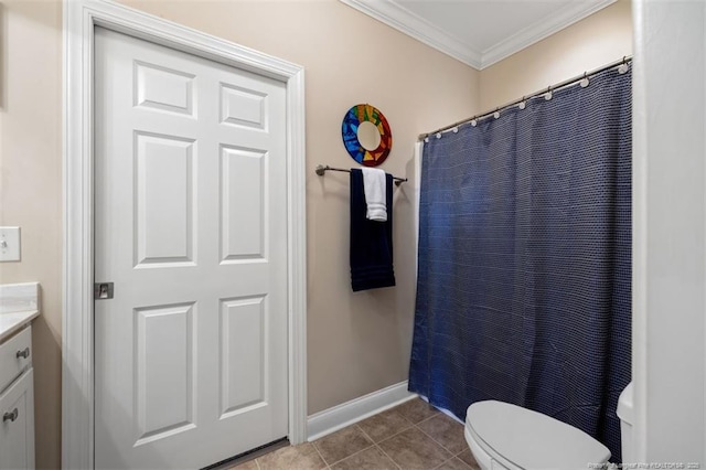 220 Hugh Shelton Loop, Fayetteville, NC 28303 - full bathroom featuring toilet, vanity, ornamental molding, baseboards, and tile patterned floors