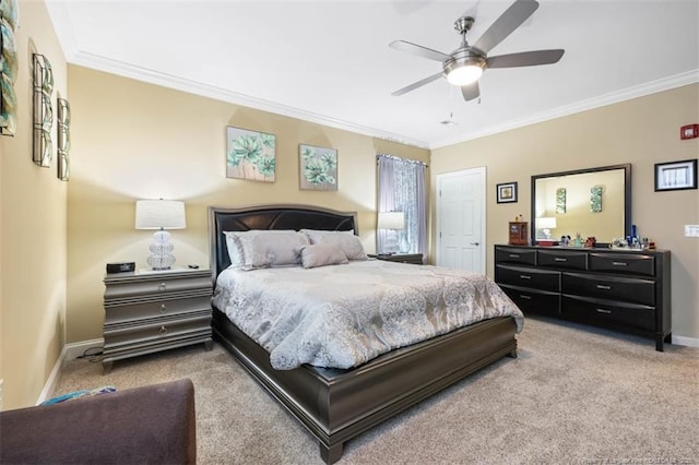 220 Hugh Shelton Loop, Fayetteville, NC 28303 - bedroom with light colored carpet, crown molding, baseboards, and ceiling fan