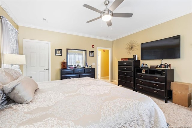 220 Hugh Shelton Loop, Fayetteville, NC 28303 - carpeted bedroom featuring crown molding and a ceiling fan