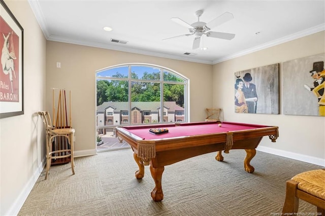 220 Hugh Shelton Loop, Fayetteville, NC 28303 - playroom featuring carpet flooring, baseboards, billiards table, crown molding, and recessed lighting
