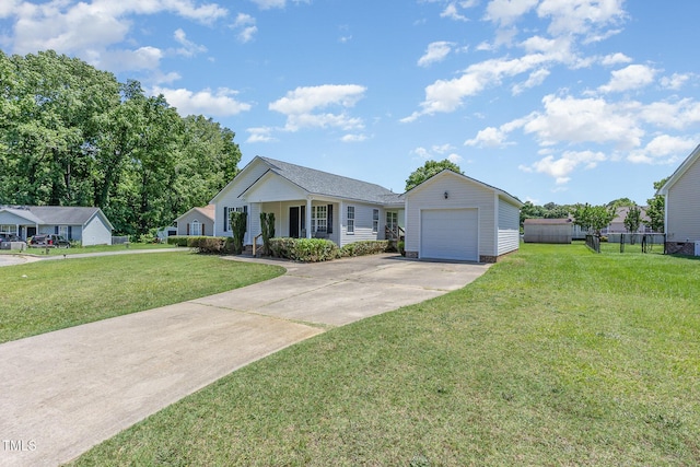 6 N Carolina Ave, Benson, NC 27504 - ranch-style home with concrete driveway, an outbuilding, and a garage