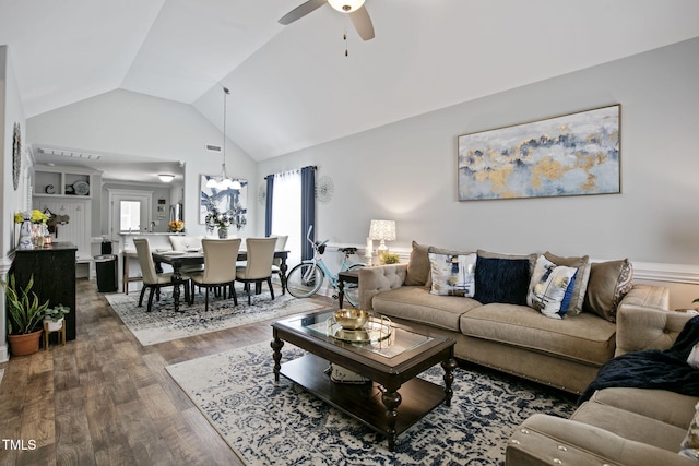 3501 Cranberry Ridge Dr SW, Wilson, NC 27893 - living room with a ceiling fan, wood finished floors, and high vaulted ceiling